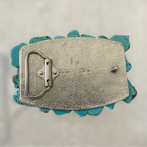 Handcrafted turquoise slab belt buckle on silver 5”X 3” Coastal-cowgirl western - Picture 3 of 5